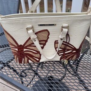 Brahmin Cream and Brown Butterfly Tote